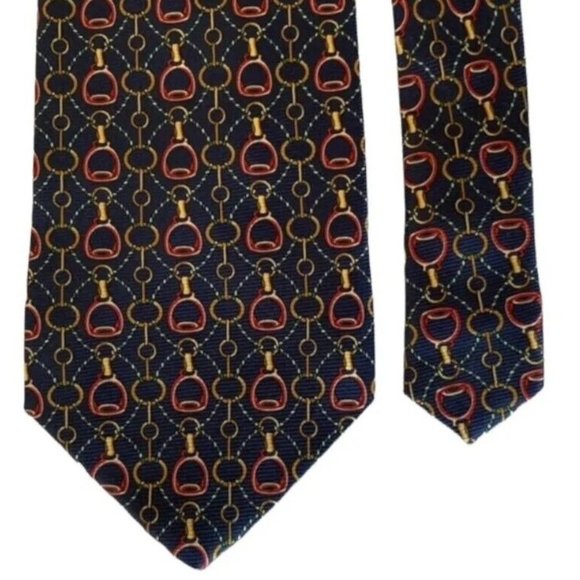 GUCCI Blue Equestrian Accessories Printed Silk Tie Italy 58"/ 3".3/4 EX COND - Picture 3 of 6